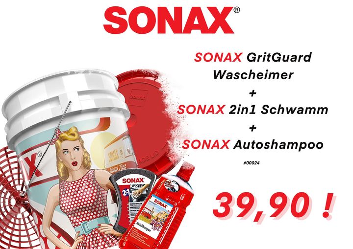 SONAX Wascheimer GritGuard + 2in1 Schwamm + Autoshampoo